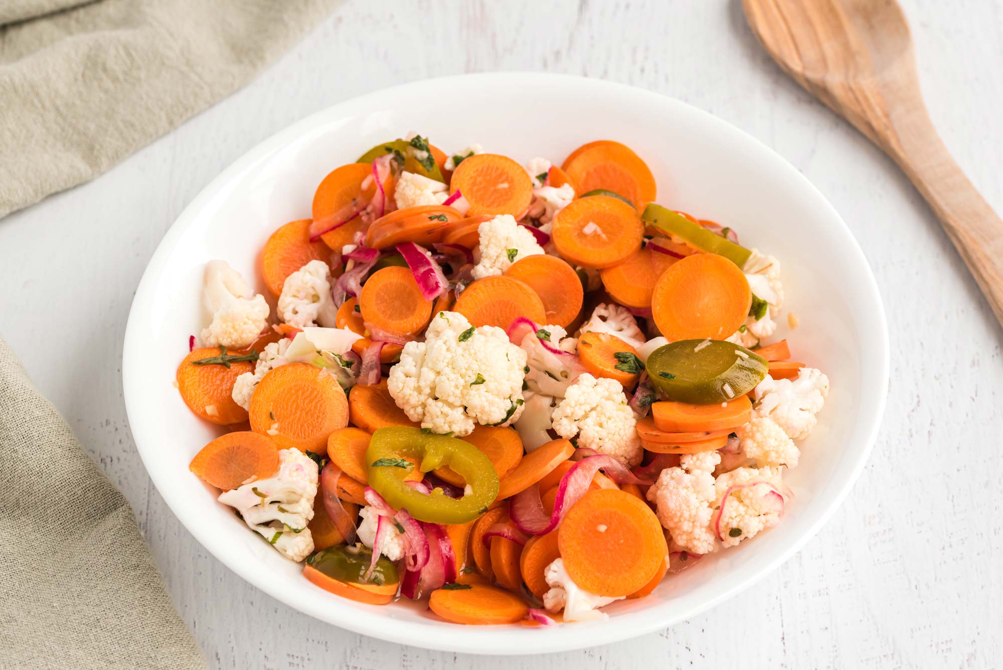 pickled carrots and cauliflower in bowl