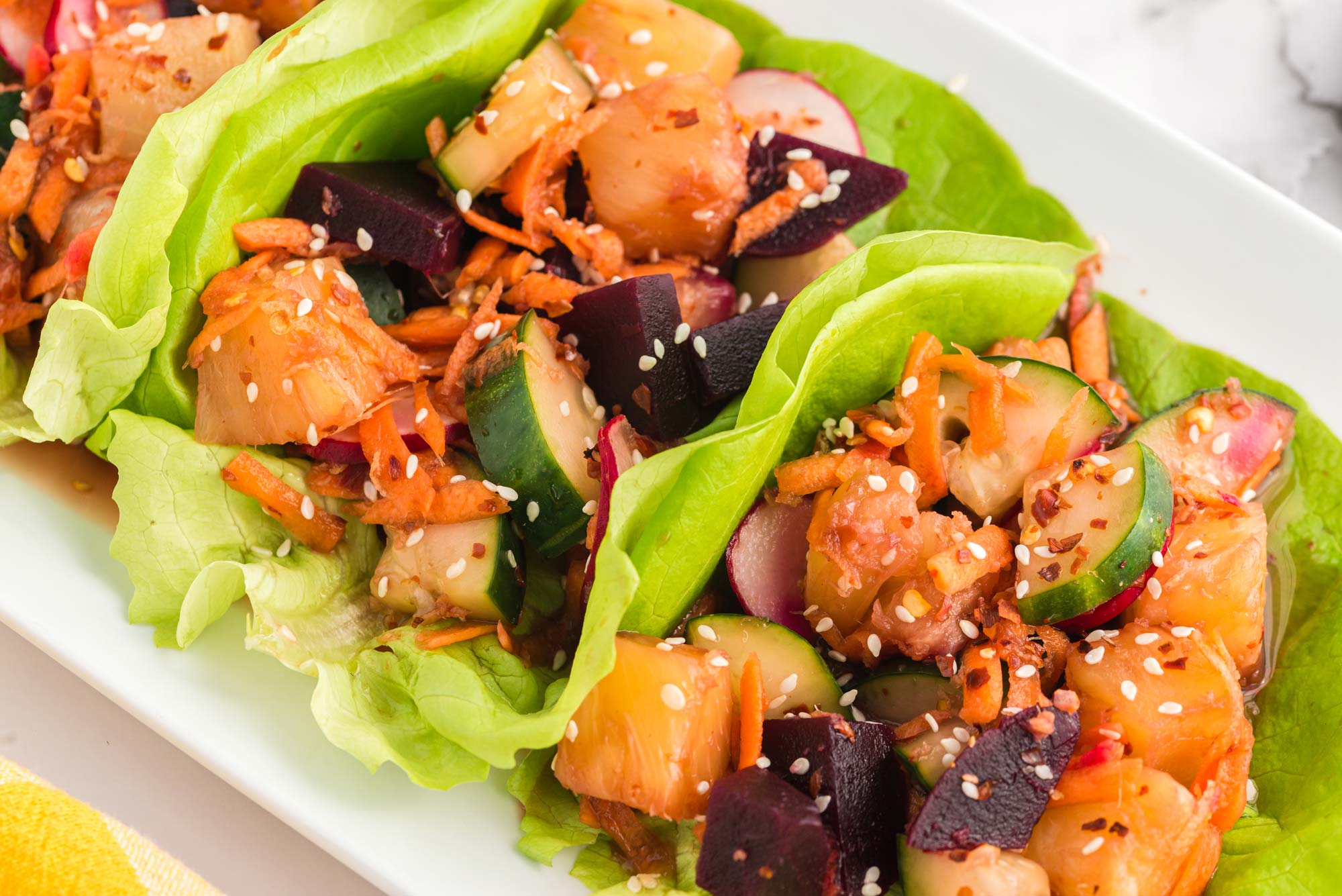 Plant-based poke in lettuce wraps