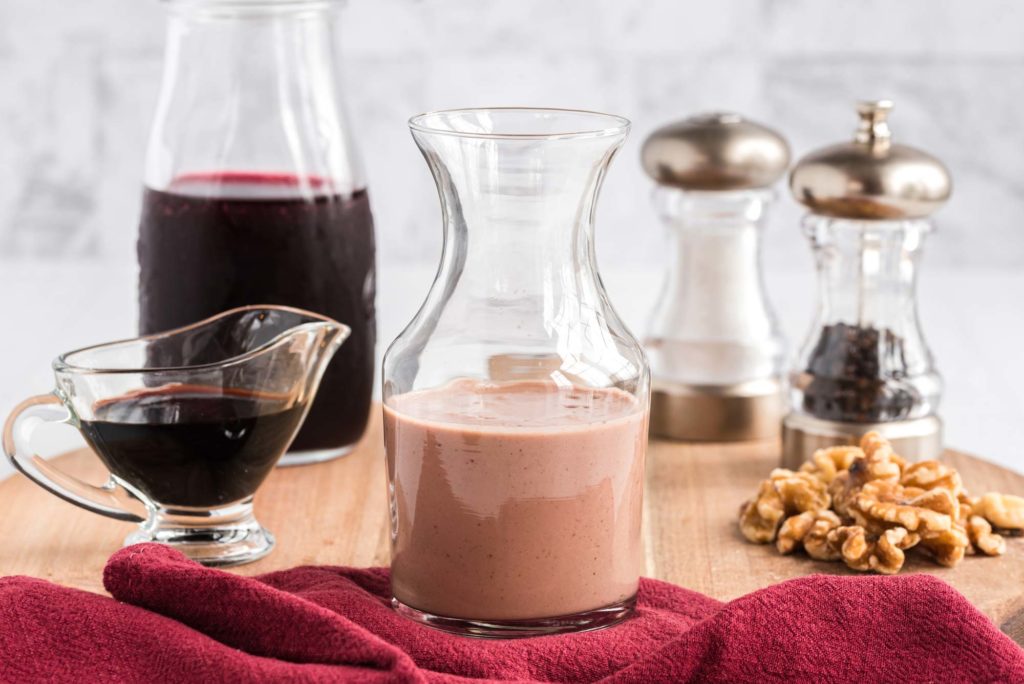 pomegranate balsamic dressing in carafe