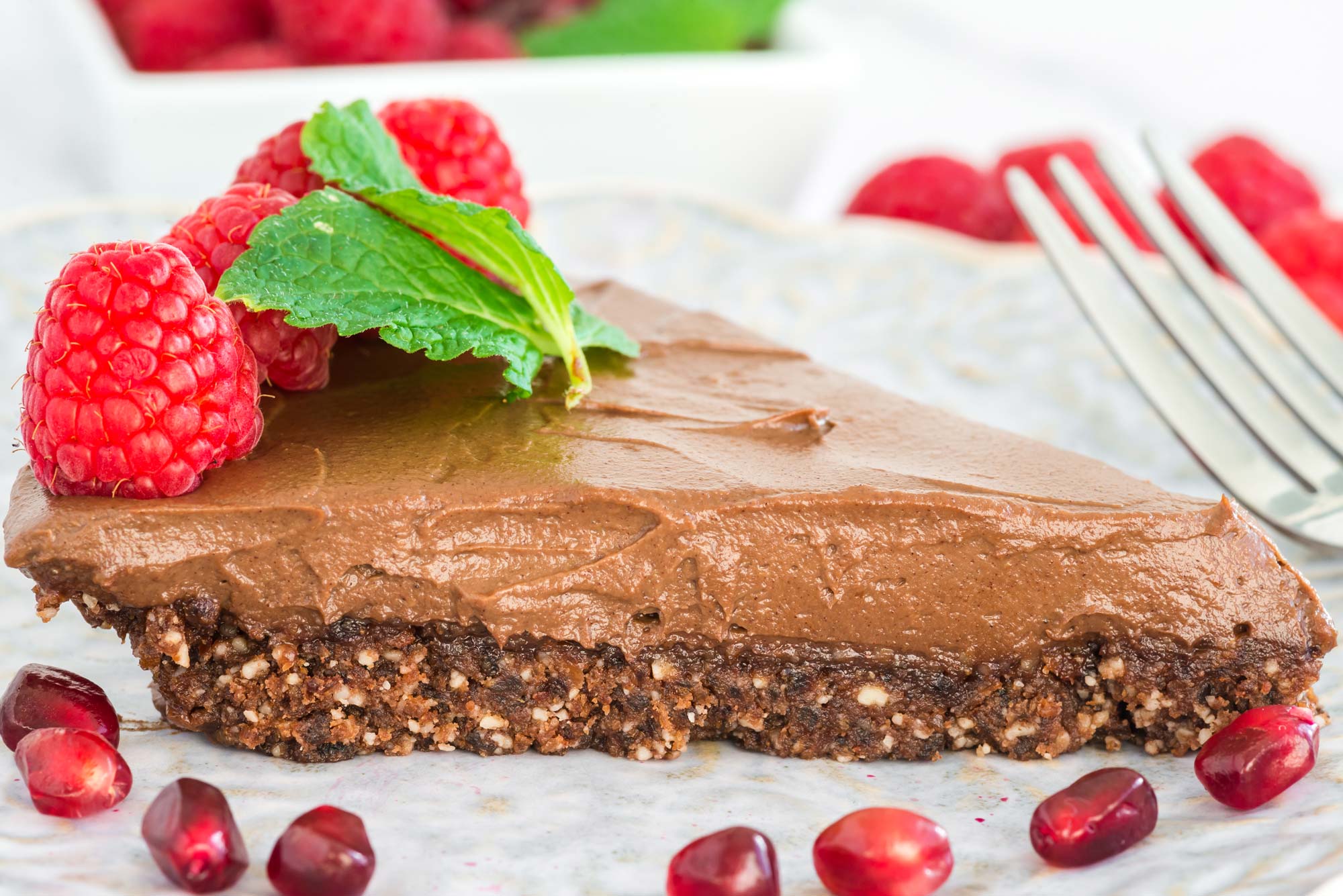 raw chocolate mousse pie on plate