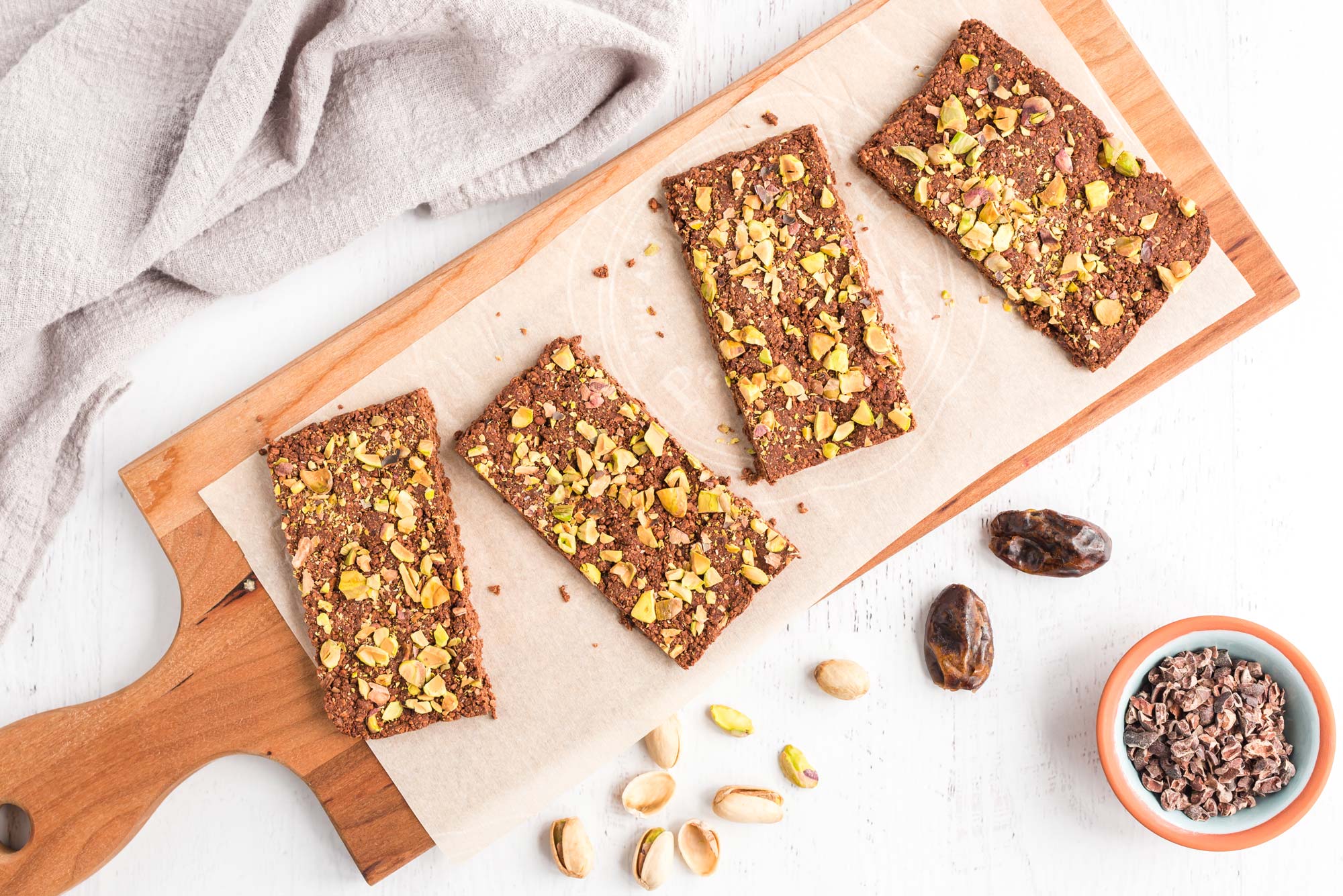 Raw dark chocolate bars with pistachios