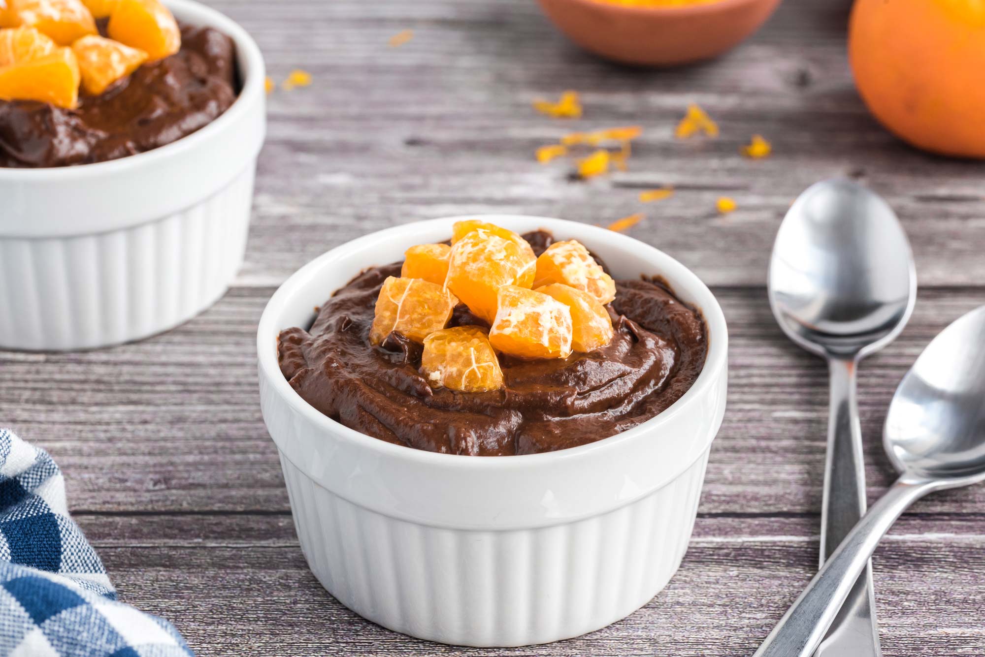 raw orange chocolate pudding in ramekin