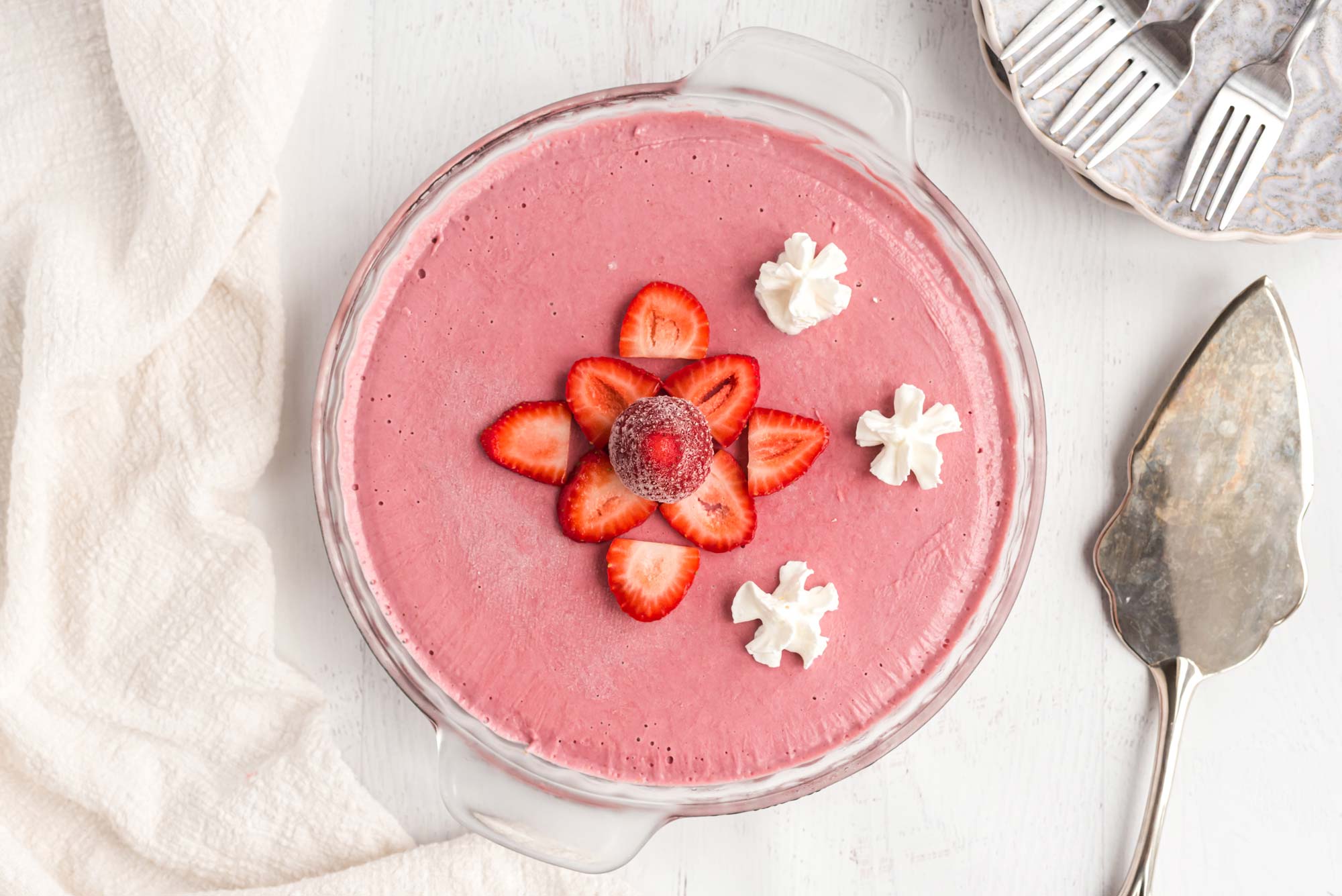 raw strawberry pie in dish