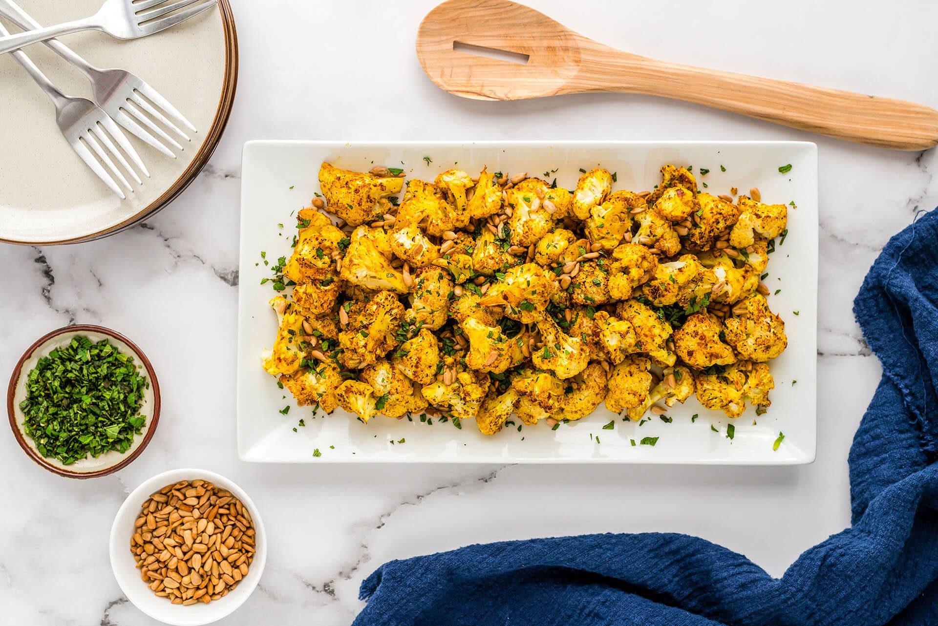 roasted cauliflower with turmeric and cumin on a plate