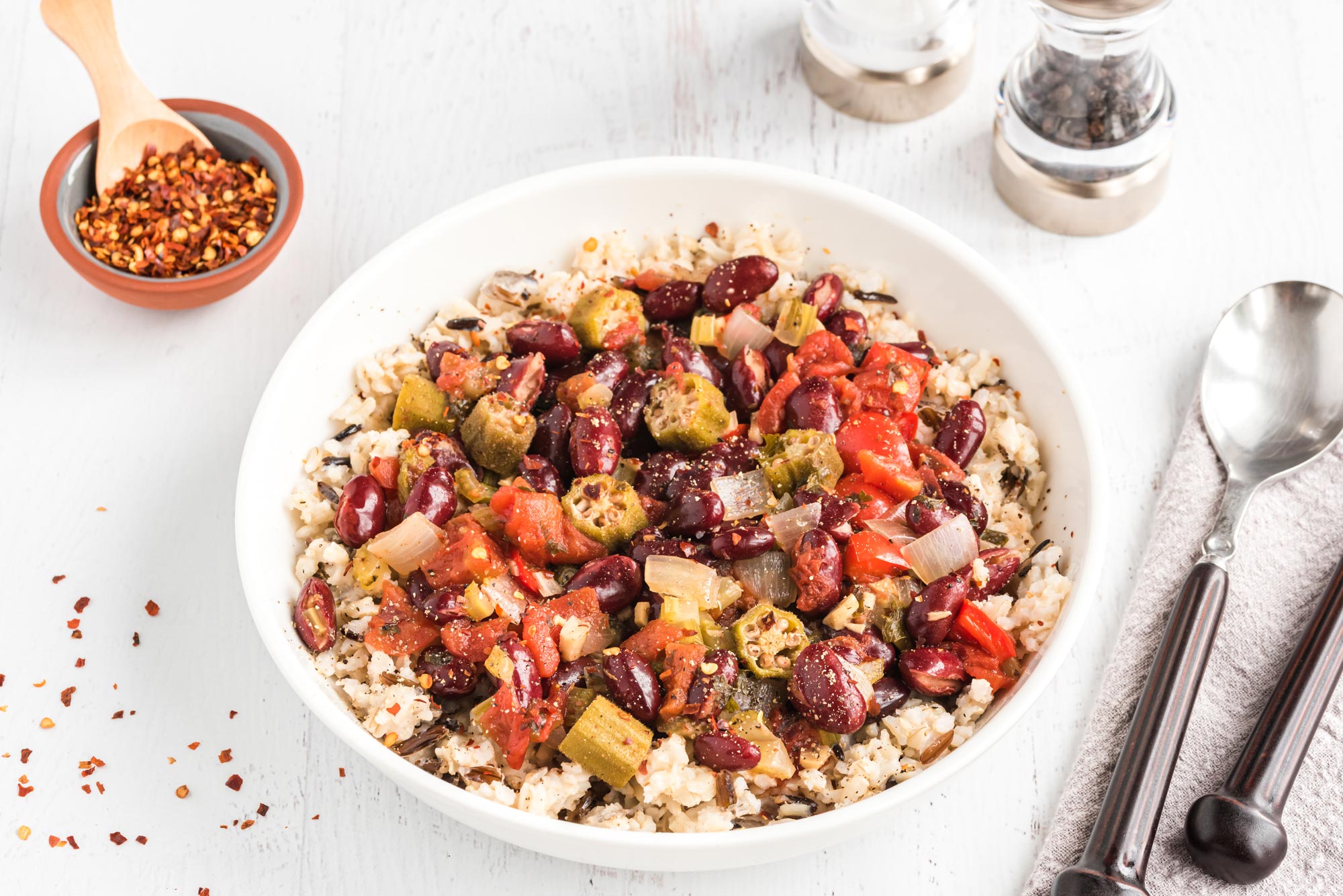 red bean gumbo with okra in bowl