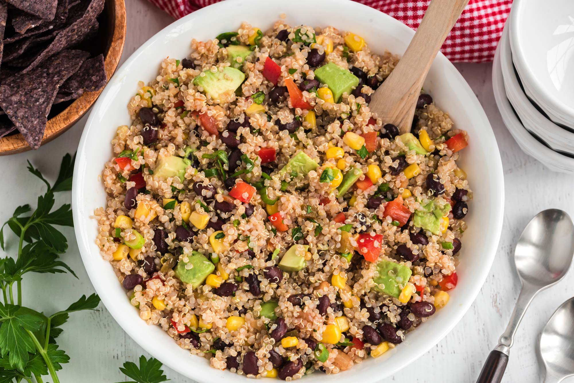 southwest quinoa salad in a bowl