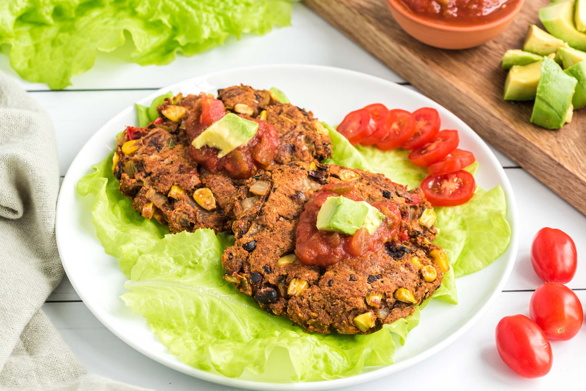 southwest veggie burgers on leaf lettuce