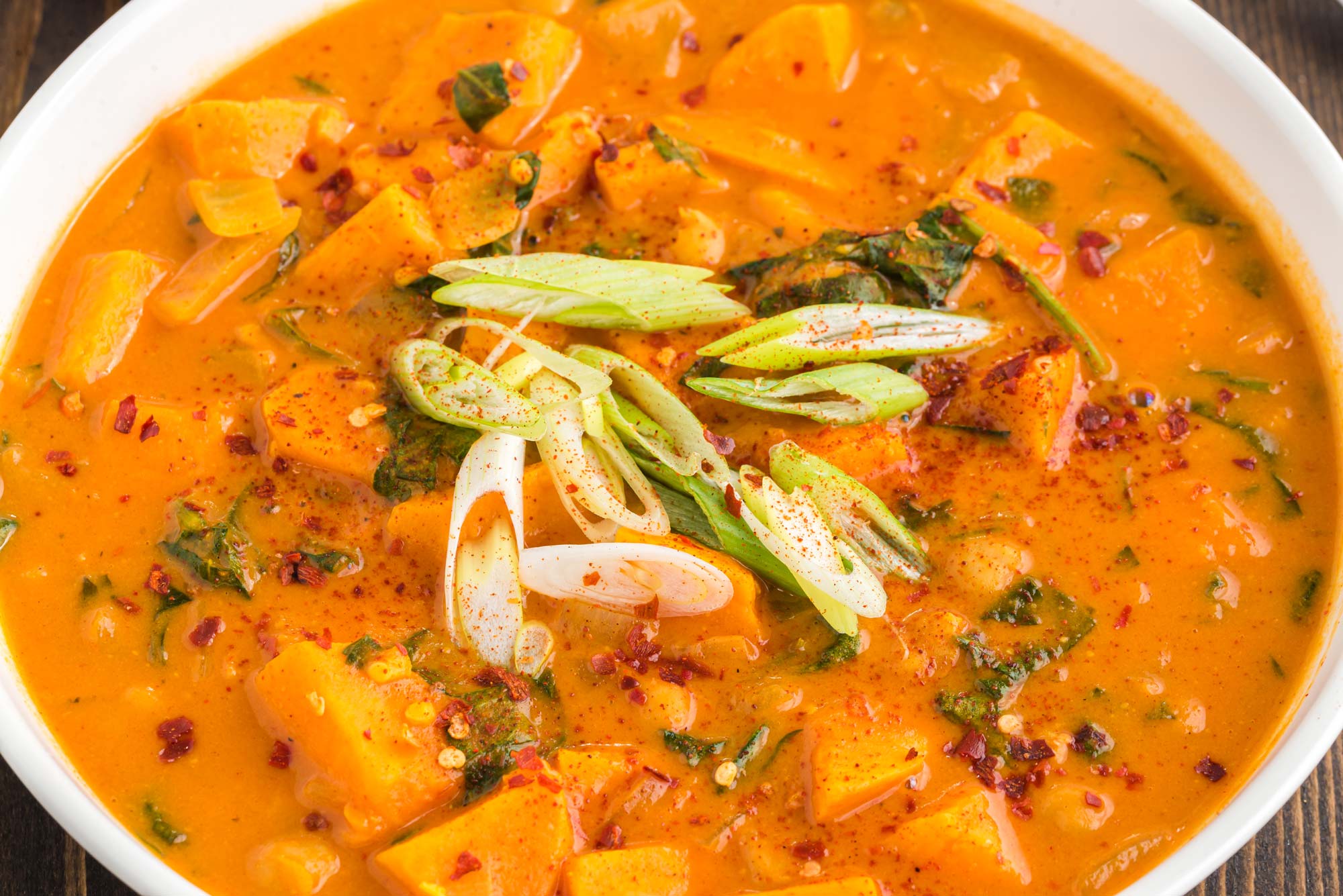 sweet and savory african peanut soup in bowl