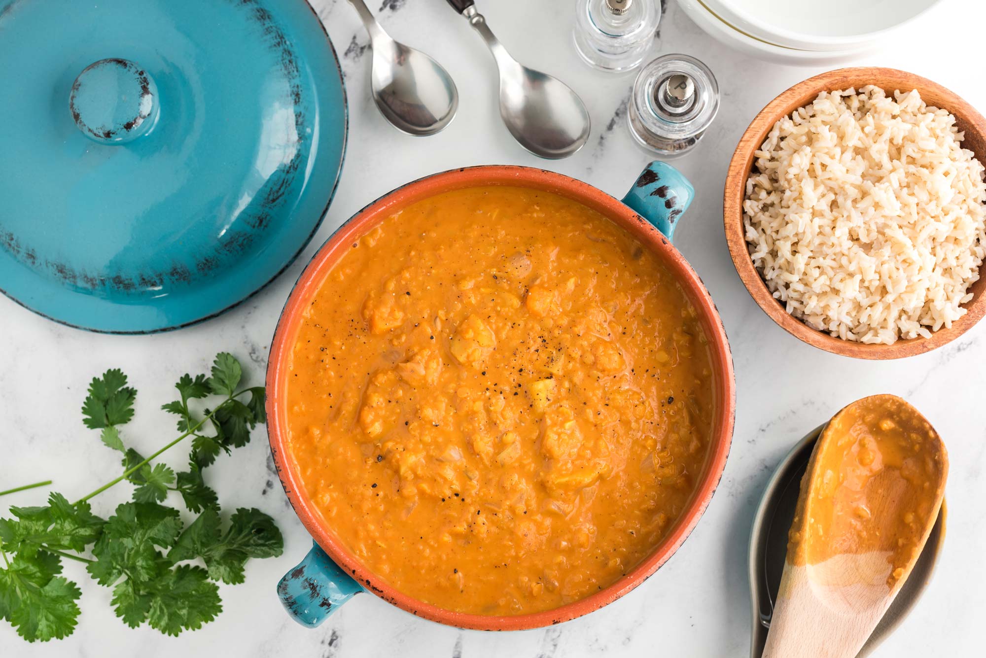 sweet red lentil curry in bowl