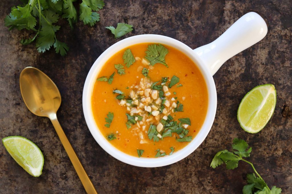 thai curry butternut soup in serving bowl