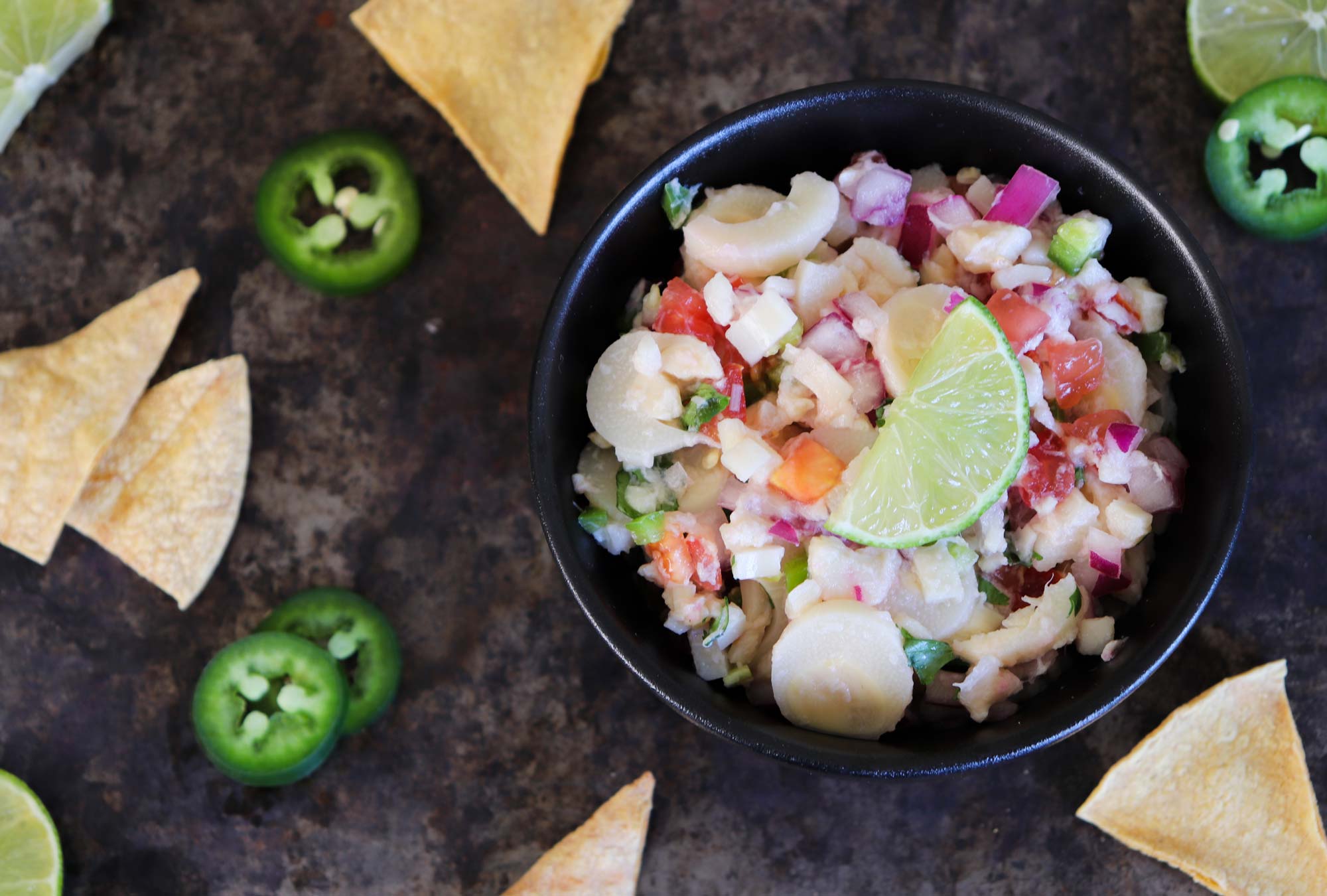 vegan ceviche in small bowl