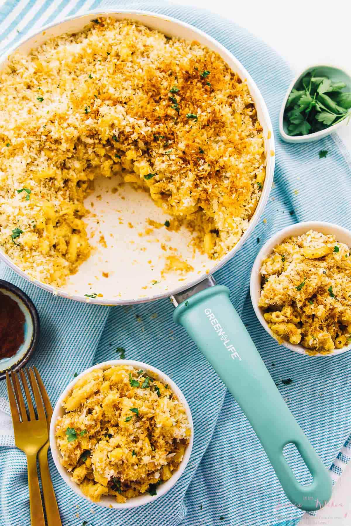 vegan mac and cheese in dish