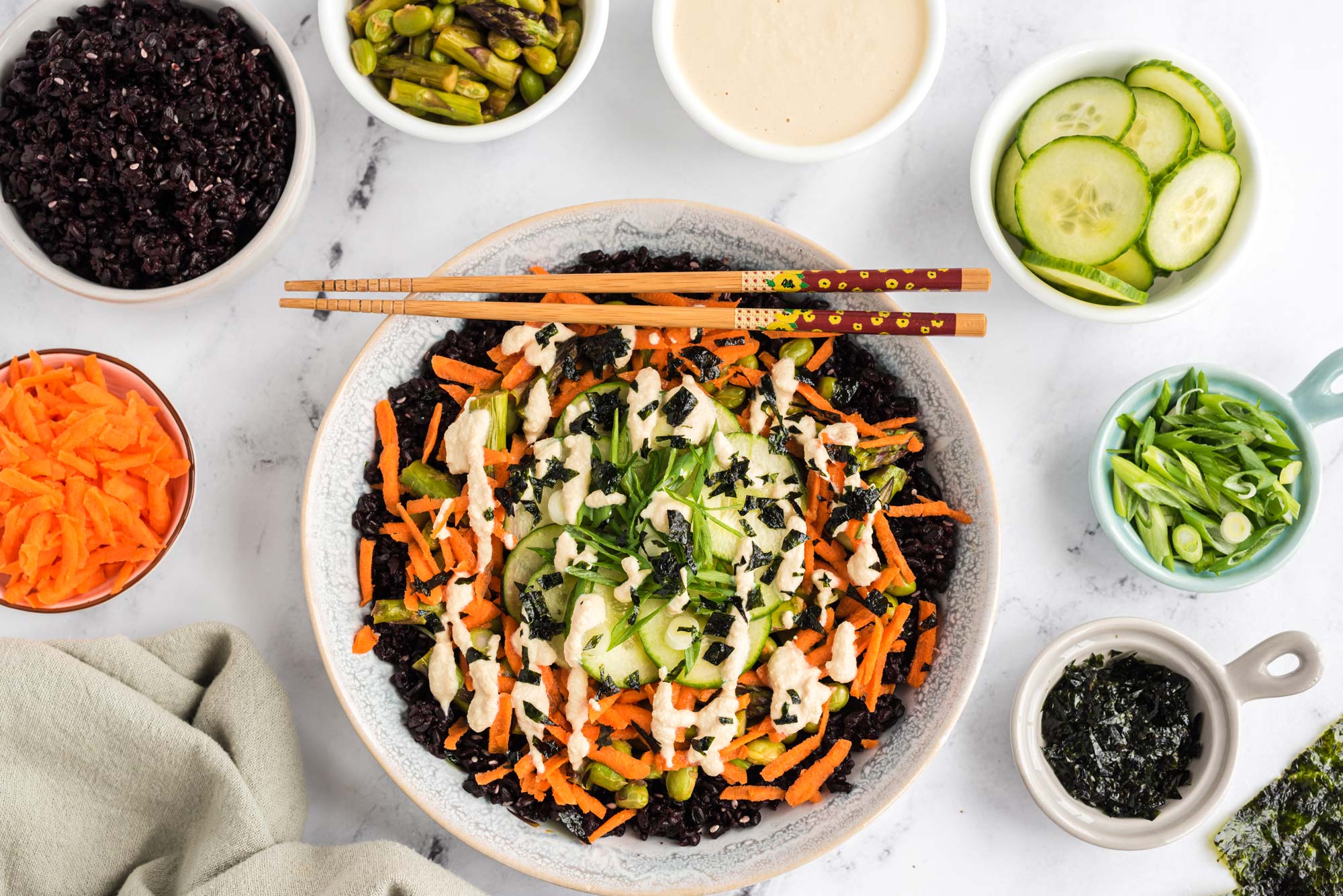 vegan sushi bowl with wasabi mayo