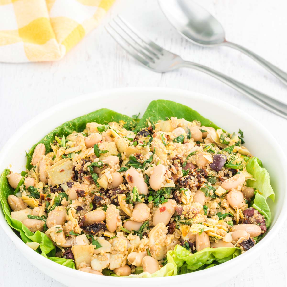 warm cannellini bean and quinoa salad in bowl