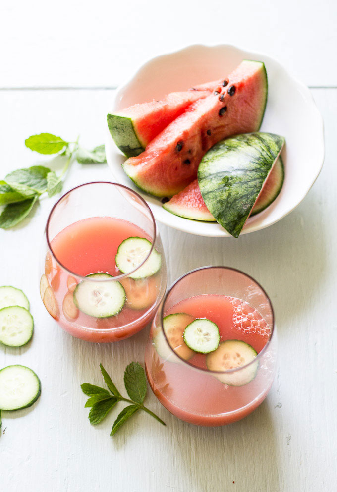 sparkling watermelon cucumber refresher mocktail