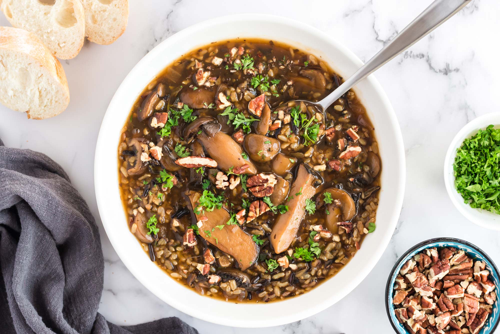 wild rice and mushroom stew in bowl