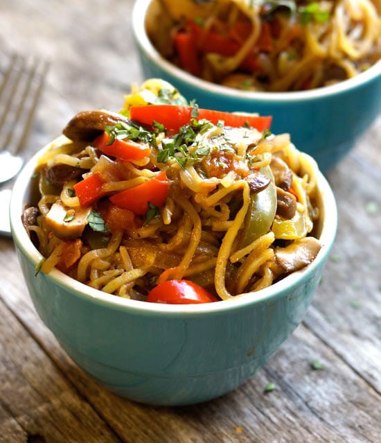 cajun zucchini nood pasta in bowls